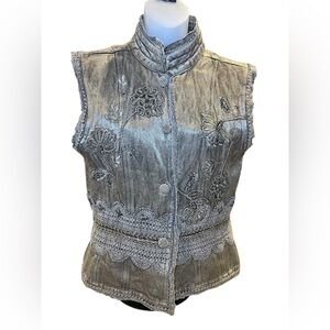 Embroidered Floral Denim Vest